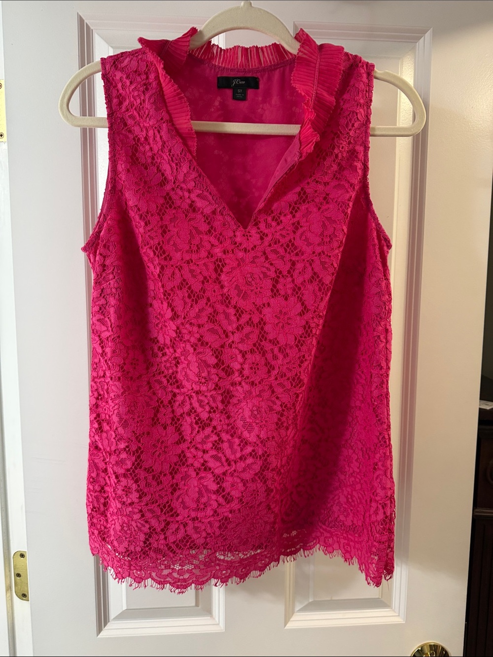 J. Crew Hot Pink Lace V-Neck Sleeveless Camisole